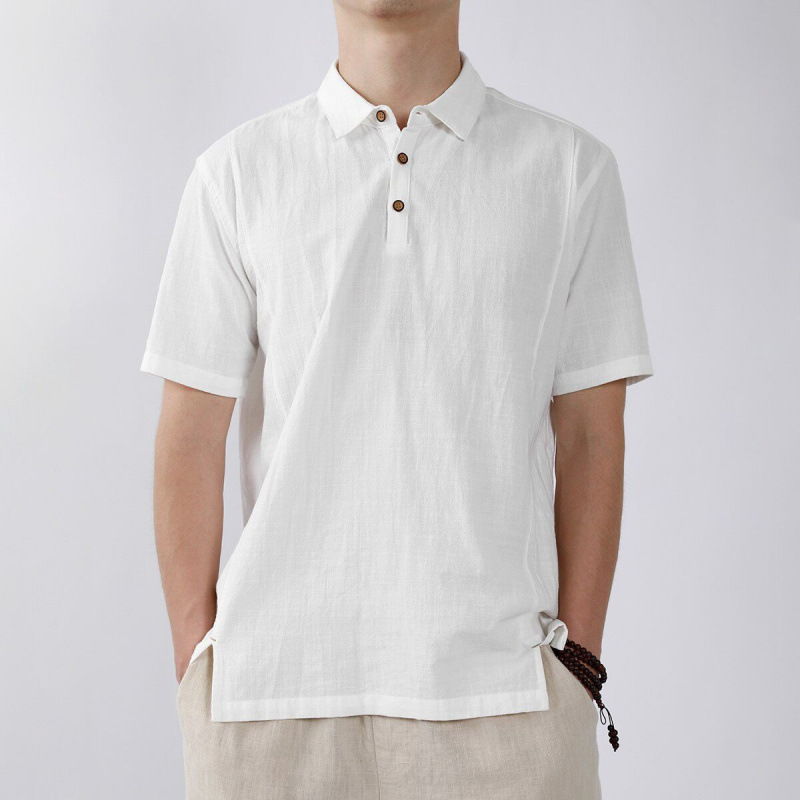 New Style Lapel Short-Sleeved Linen Shirt for Men, Loose, Fashionable and Trendy Casual Shirt, Breathable Men's T-Shirt Polo Shirt