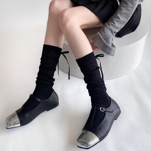 Spring and Summer Micro-transparent Hollow Stacking Socks Women's Heeled Ribbon Bow Ballet Style Thin Korean Style