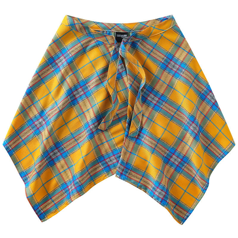 High Street Punk Hip-Hop Style Waist-Tie Skirt with Fake Hem and Plaid Waistband for Men and Women Dance