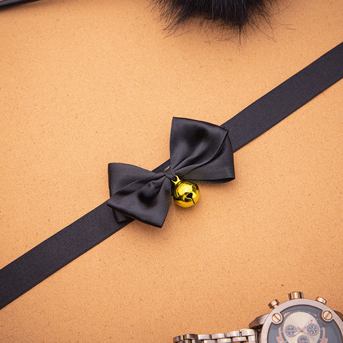 SM erotic props, polyester woven band with black bow and bell collar, alternative SM adult products dropshipping