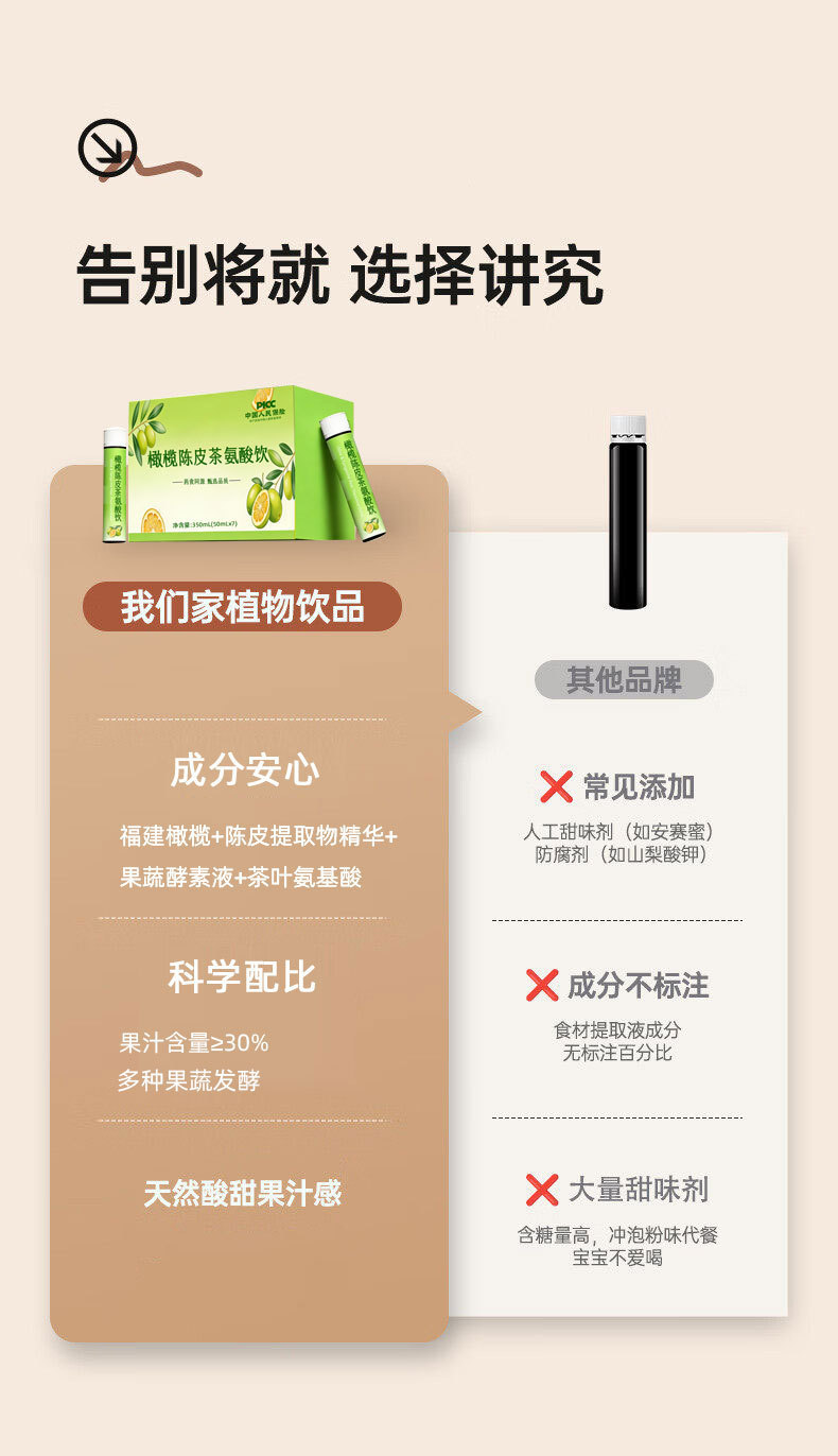 Olive & Aged Tangerine Peel Theanine Botanical Drink (橄榄陈皮茶氨酸饮) — 7-Bottle Herbal Wellness Beverage key features