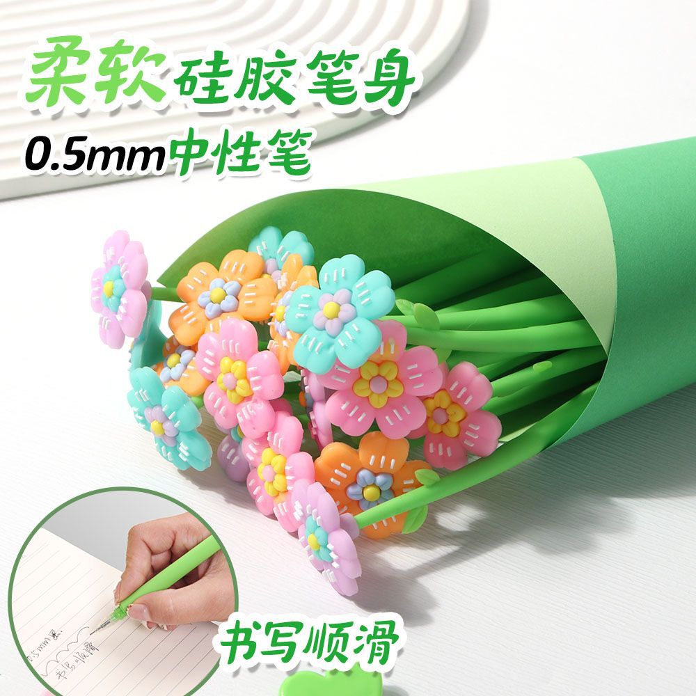 Bolígrafo de góner de color de flores, estudiante de alto valor, forma de flor pequeña, bolígrafo de firma lindo, bolígrafo de agua negro, papelería