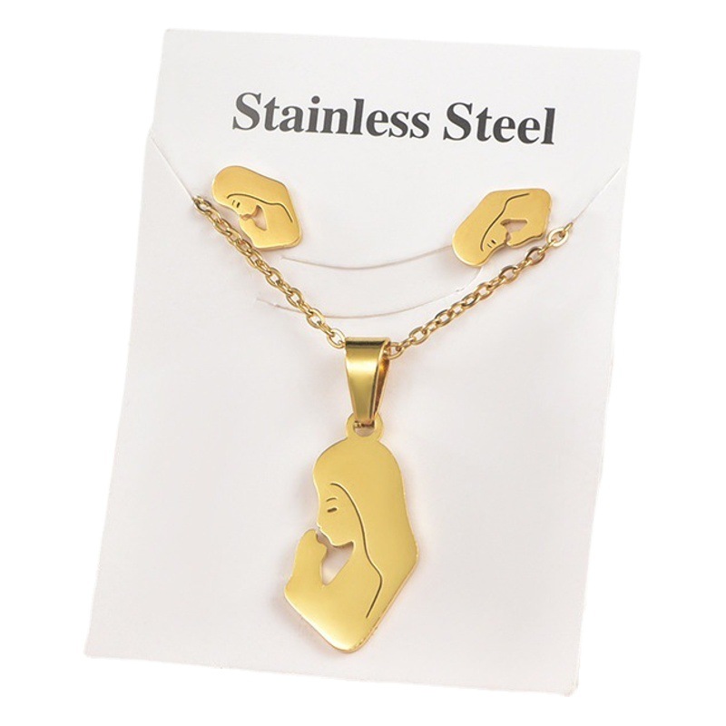 Europa y América transfronteriza traje de acero de titanio colgante pequeño animal Stud pendientes unisex accesorios de la joyería de comercio exterior de dos piezas conjunto