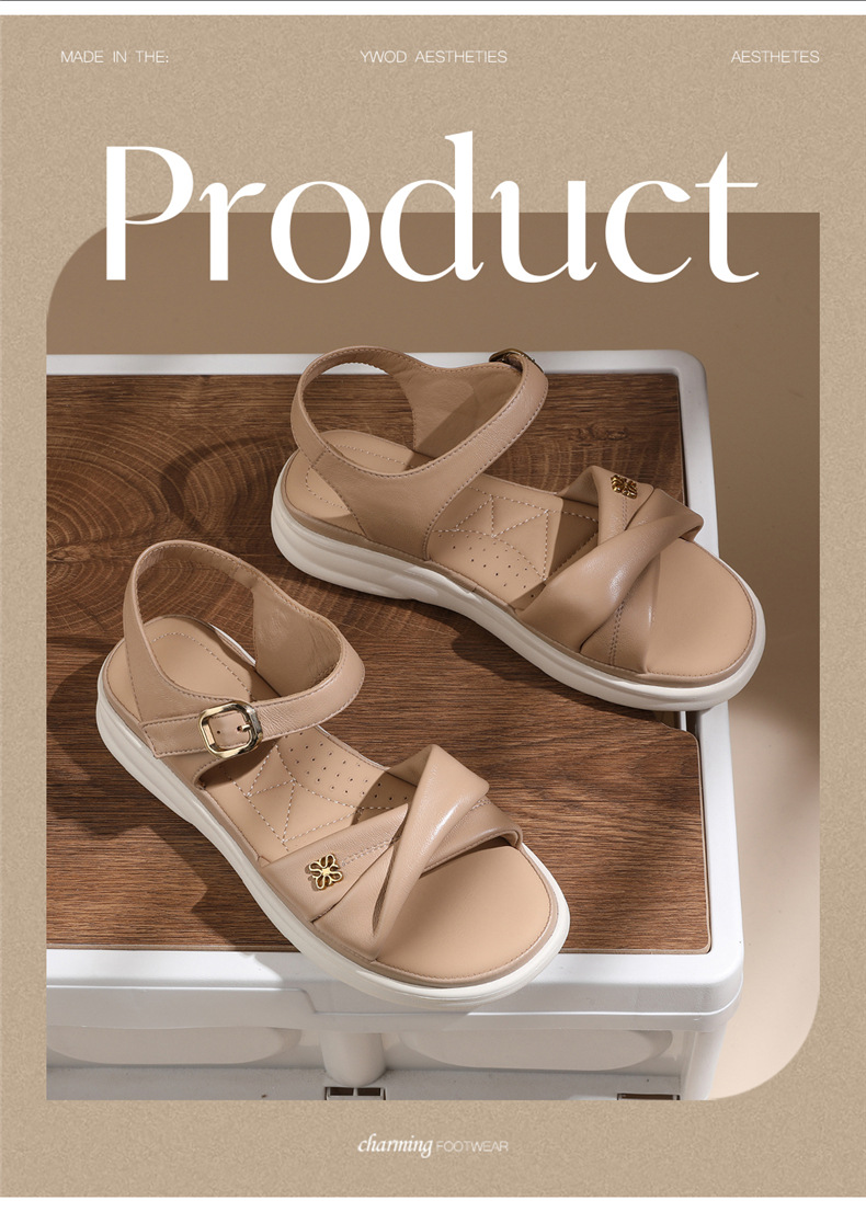 Sandal nữ đế dày mềm chống trượt phong cách thường ngày mùa hè — 7170 màu be, 7170 màu mơ chi tiết 3
