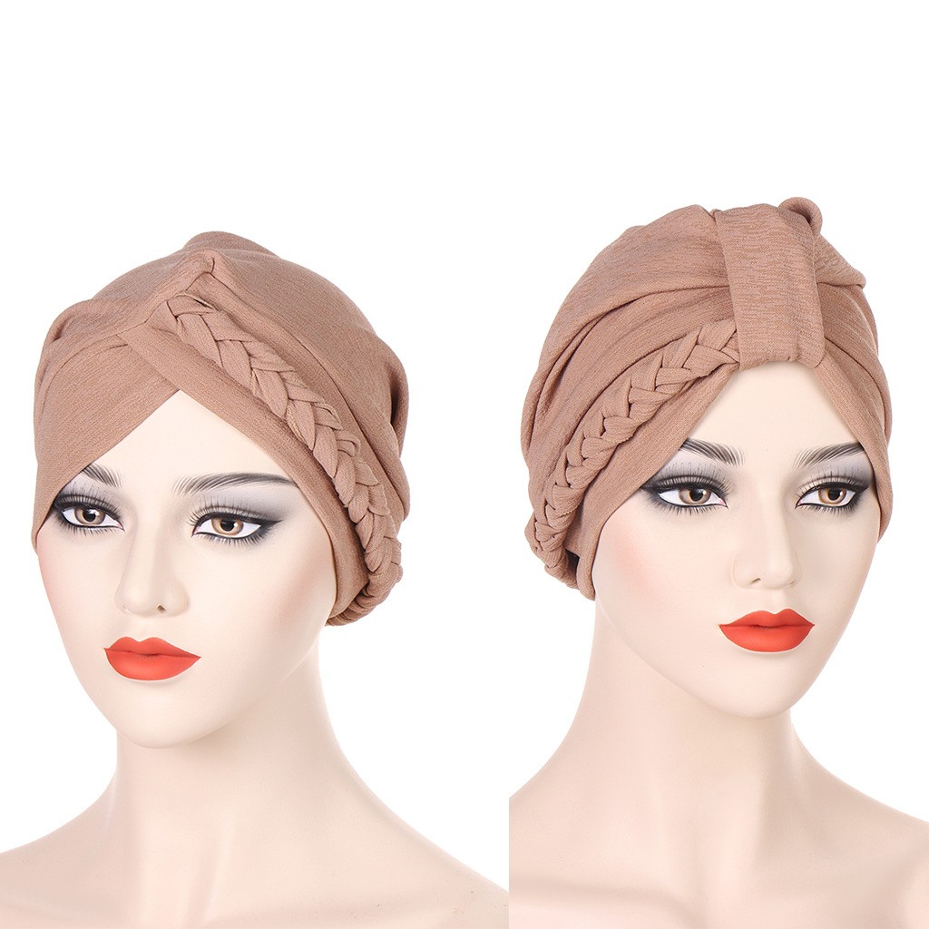 Neuer mehrfarbiger, zweiteiliger geflochtener Hut, Turban-Hut, modischer Turban-Hut, Pullover-Hut auf Lager_voghion.com