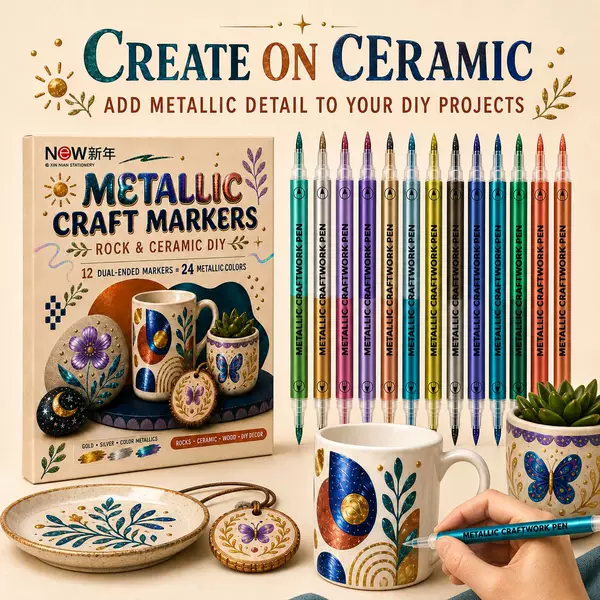 Double-ended metal marker pen set, ceramic stone painting pen, gold and silver highlighter, DIY hand-painting and doodling pen