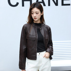 小个子帅气皮衣外套女2025秋季新款修身显瘦立领短款水洗PU皮夹克