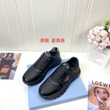Pradp家运动鞋厚底休闲鞋男女锯齿底时尚休闲鞋男真皮透气三角标