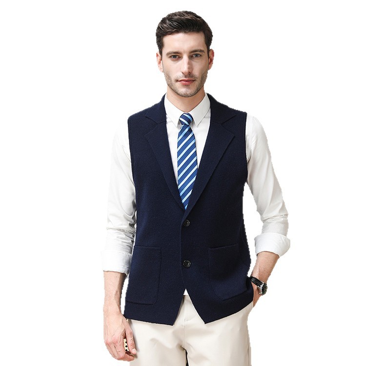 lana hombre otoño invierno nuevo traje de hombre chaleco de cuello de lana de mediana edad hombre cuello de V sin mangas suéter de hombre