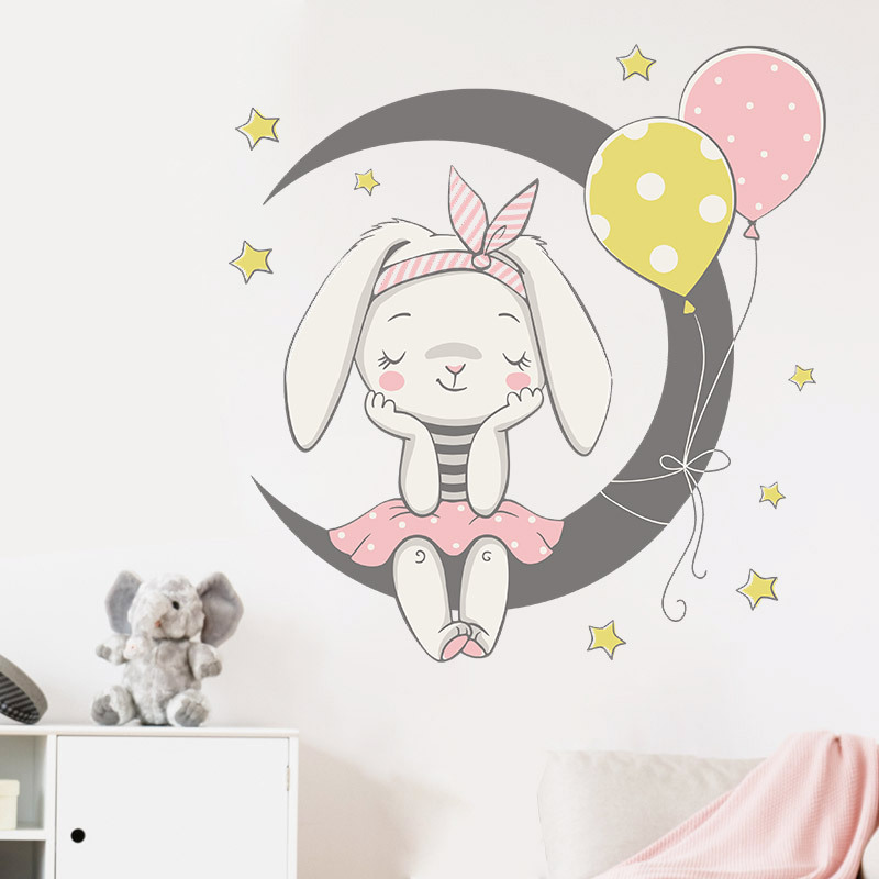 New Cartoon Moon Rabbit Balloon Wall Stickers display picture 6