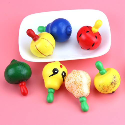 Wooden colorful fruit top, small hand spinning small top, traditional nostalgic children's wooden educational stall toy