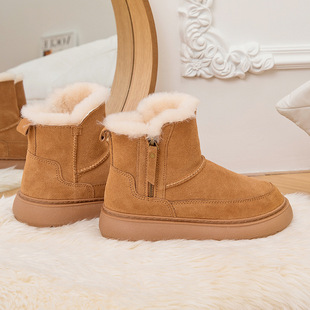 CE Sheepskin One Zipper Snow Boots Women's Winter 2024 New fleece-lined Thickened Northeast Non-slip Warm Cotton Shoes