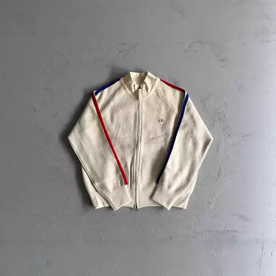 Corteiz Streetwear Harajuku Embroidered Letter Stand Collar Zip-Up Red Blue Trim Cardigan Knit Sweater Jacket