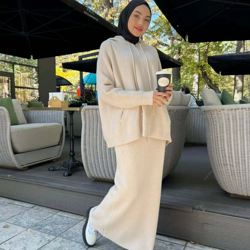 2025春季新款欧美亚马逊跨境女装纯色连帽针织衫卫衣百搭长裤套装