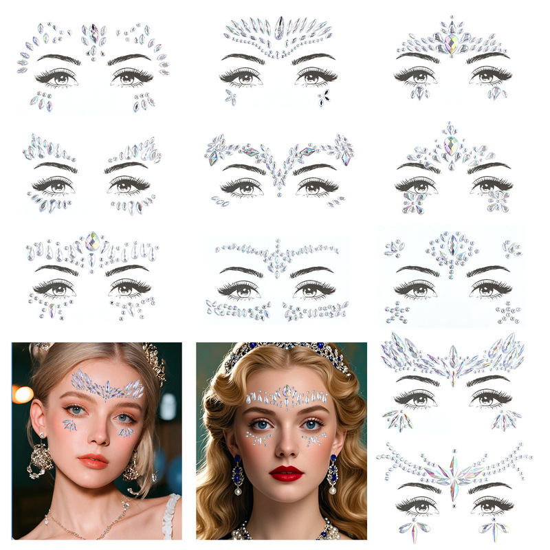 Cross-Border Amazon European and American Face Stickers, Makeup Diamond Stickers, Eyebrow Stickers, Eye Tattoo Stickers, Makeup Stickers, Stage Decoration