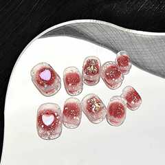 Purely handmade wearable nail polish finished patch with temperament, short blush, love glitter nail patch, removable bridal nail patch