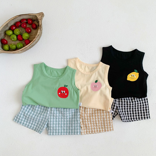 Children's Summer Outfit Set  New Trendy Casual Baby Sleeveless Top and Striped Pants Two-Piece Set