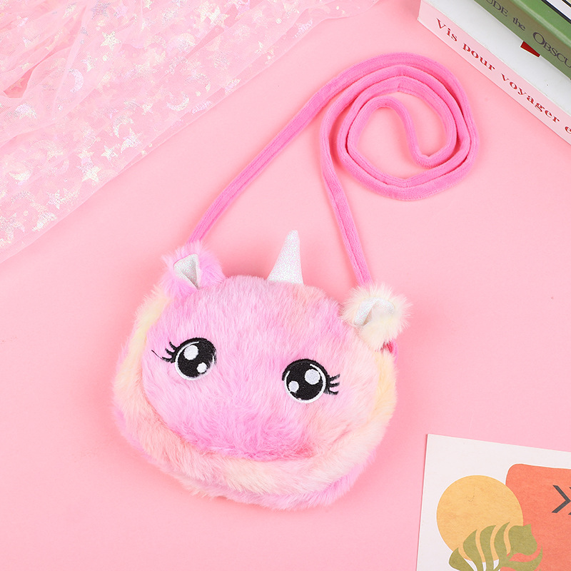 Estilo coreano de dibujos animados lindo unicornio felpa pequeña bolsa de hombro chica estudiante hombro mensajero bolsa de almacenamiento de bebé monedero