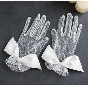 Korean Style Simple Elegant Short Korean Style Wedding Gloves Bride White Lace Bow Travel Photograph Anluo