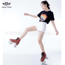 2023新款时尚舒适成人双排旱冰鞋黑色四轮溜冰鞋透气轮滑鞋现货