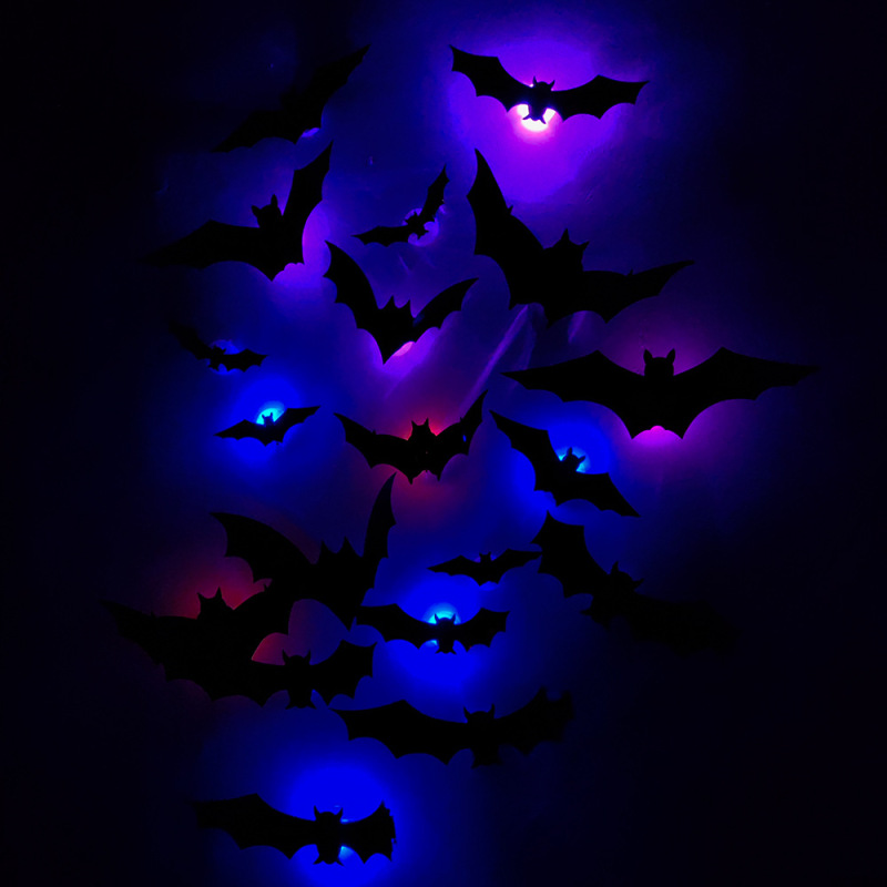 クロスボーダー立体ハロウィンLEDナイトライトコウモリスパイダーフェスティバルパーティーガレージ装飾PET発光フラッシュウォールステッカー|undefined