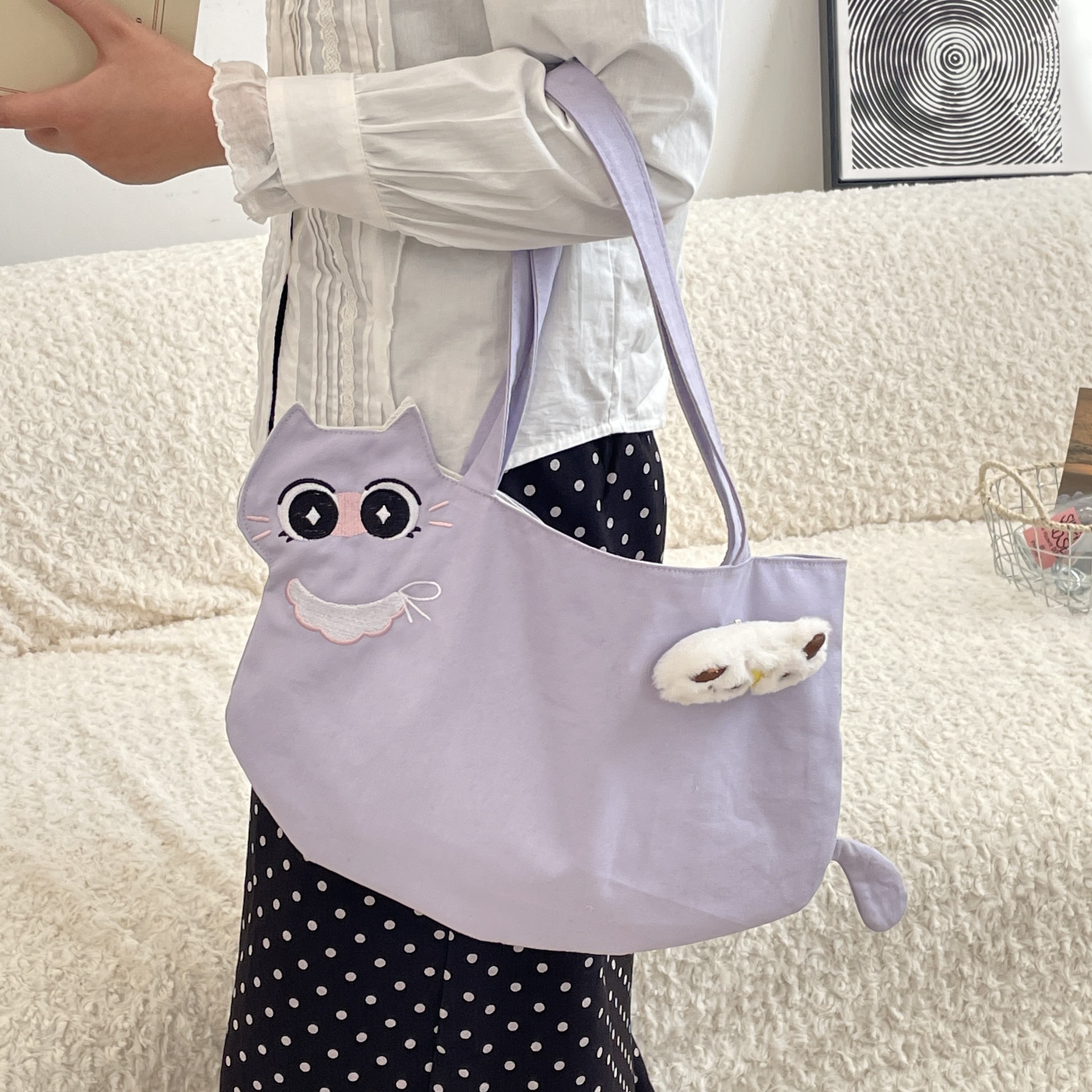 Women's Canvas Cat Cute Square Open Tote Bag display picture 33