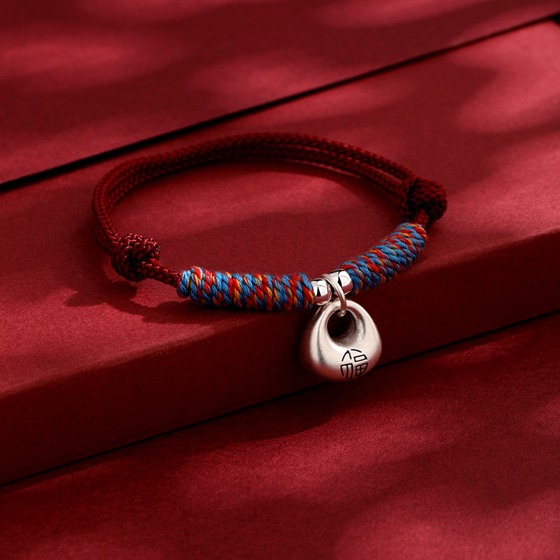 Silver Tuotuo 999 Bolsa de bendición de grasa de plata esterlina Pulsera de cuerda roja tejida Pareja femenina Novias 2025 Regalo de cuerda de mano de Año Nuevo