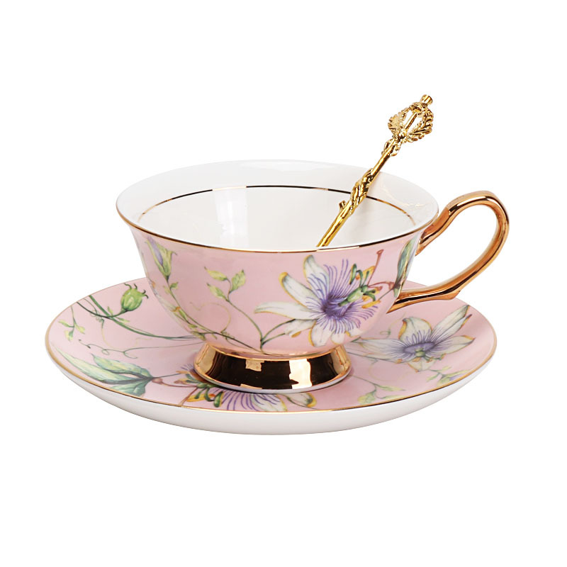 Juego de tazas y platillos de café de porcelana china de alta gama de estilo europeo, taza de té floral de cerámica francesa, caja de regalo, taza de té de la tarde exquisita