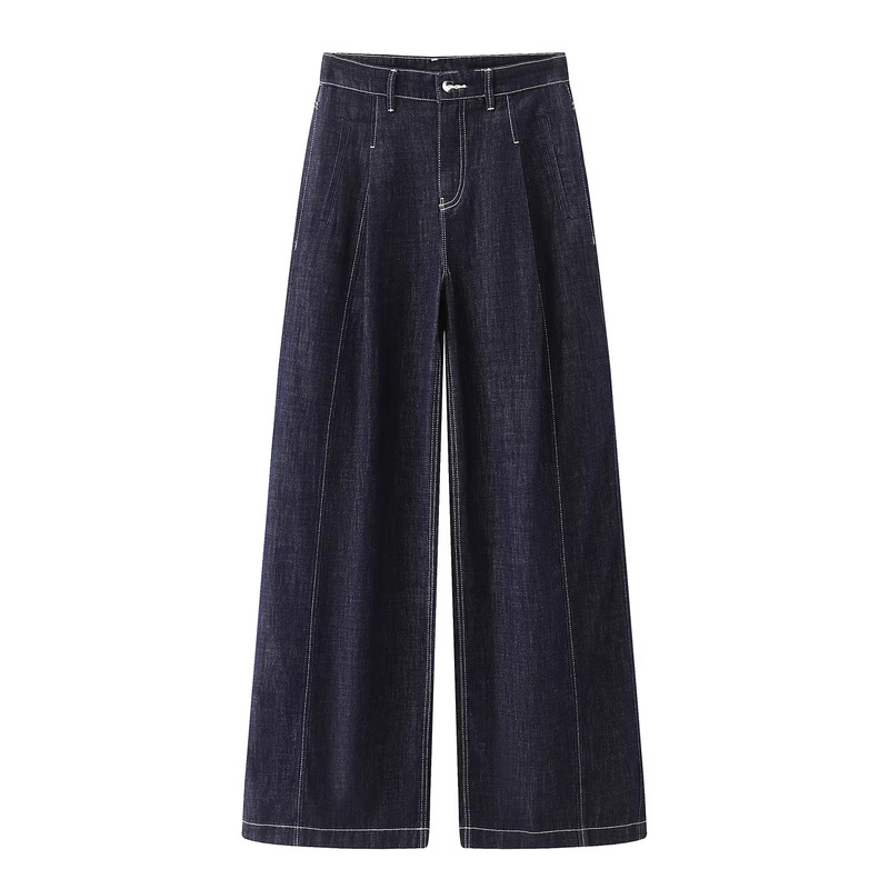 Ais Women's Clothing 2026 Summer New Retro High-Waisted Wide-Leg Jeans Women's Long Pants Dark Blue Straight-Leg Pants 2143 Ais Women's Clothing 2026 Summer New Retro High-Waisted Wide-Leg Jeans Women's Long Pants Dark Blue Straight-Leg Pants 2143