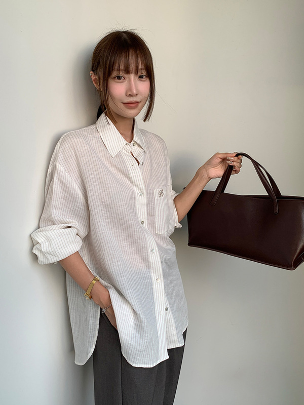 木兰 经典条纹衬衫女2025十三行秋季新款韩版宽松显瘦衬衣女56107|undefined