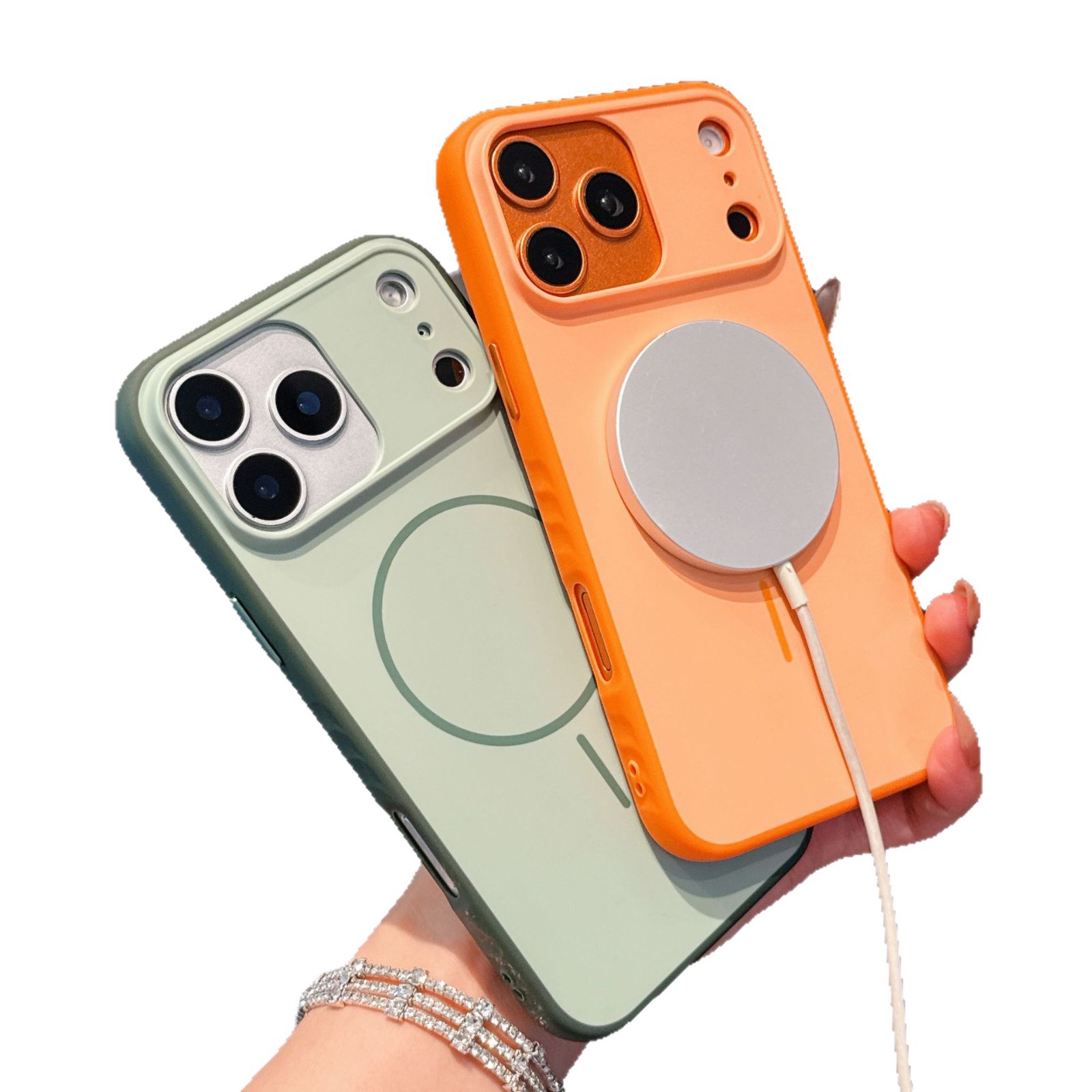 Anti-huellas dactilares anti-deslizante de manzana color de choque sensación de piel 2 en 1 iPhone17PROMAX caso de teléfono 15 caso de succión magnética