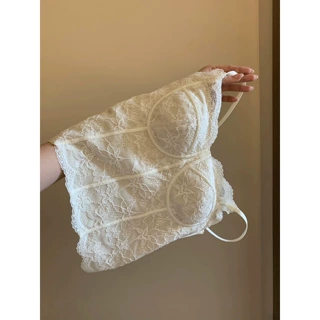 性感蕾丝V领鱼骨吊带内搭背心女夏季带胸垫高弹修身打底上衣美背