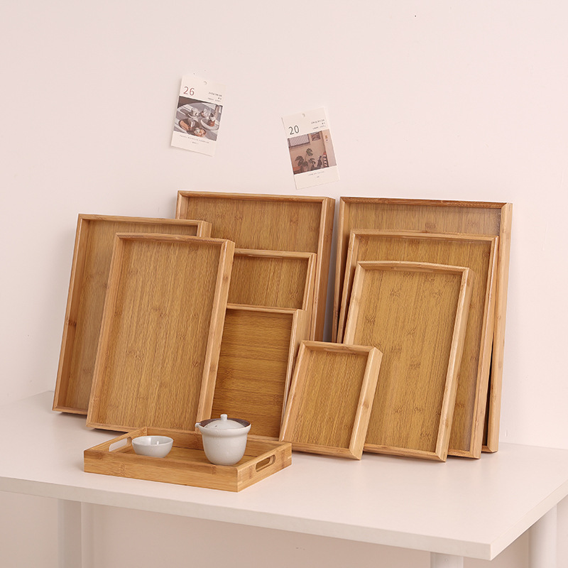 Bamboo and Wood Rectangular Tray for Home Use in the Living Room, Creative Dining Tray for Hotels and Bars, Solid Wood Tea Tray, Tea Set, Tea Cup, Wooden Tray