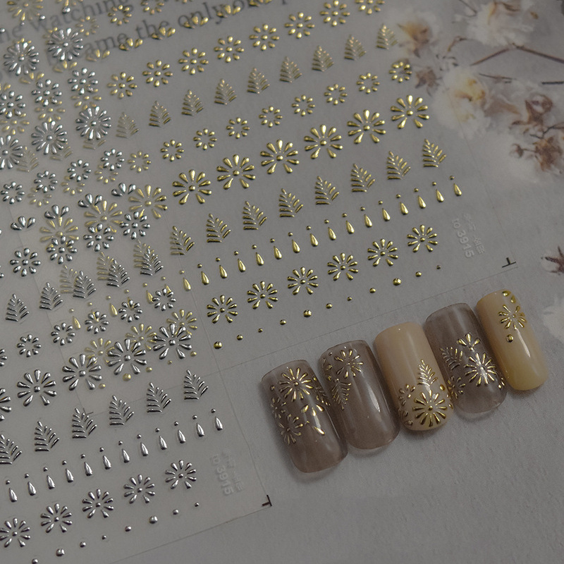 Nail Art Stickers New Daisy Simple Style Glue-backed Nail Stickers New Hot Stamping Silver Internet Celebrity Stickers