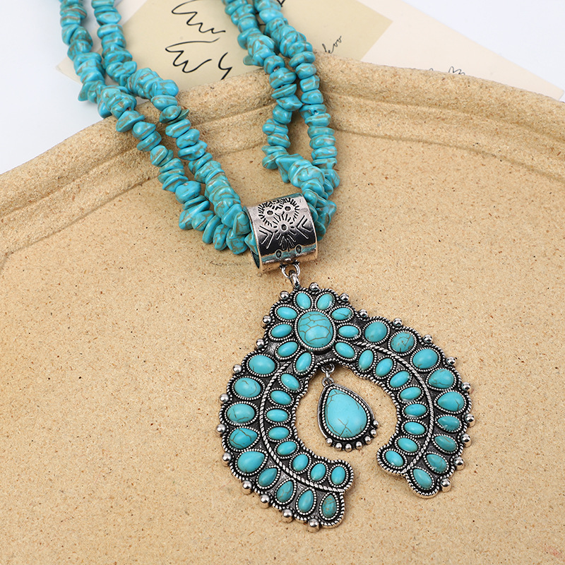 Casual Retro Geometric Alloy Turquoise Plating Unisex Earrings Necklace display picture 8