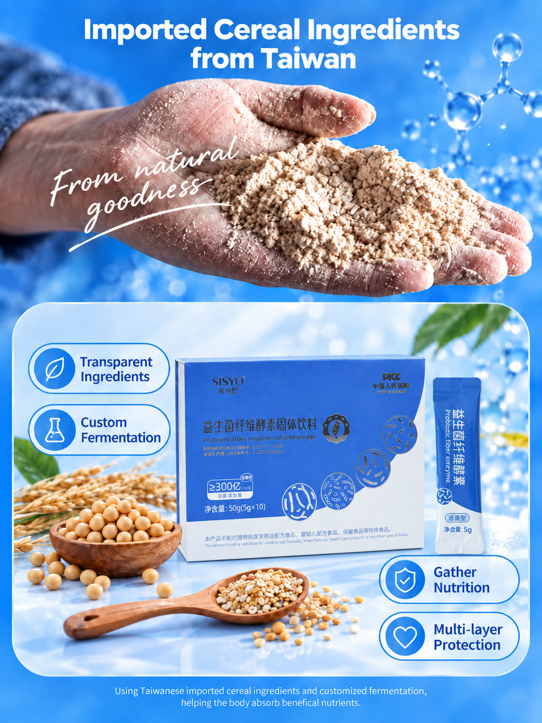 Probiotic Fiber Enzyme Powder — Fruit & Vegetable Ferment Drink Mix, 5 x 10g Sachets key features