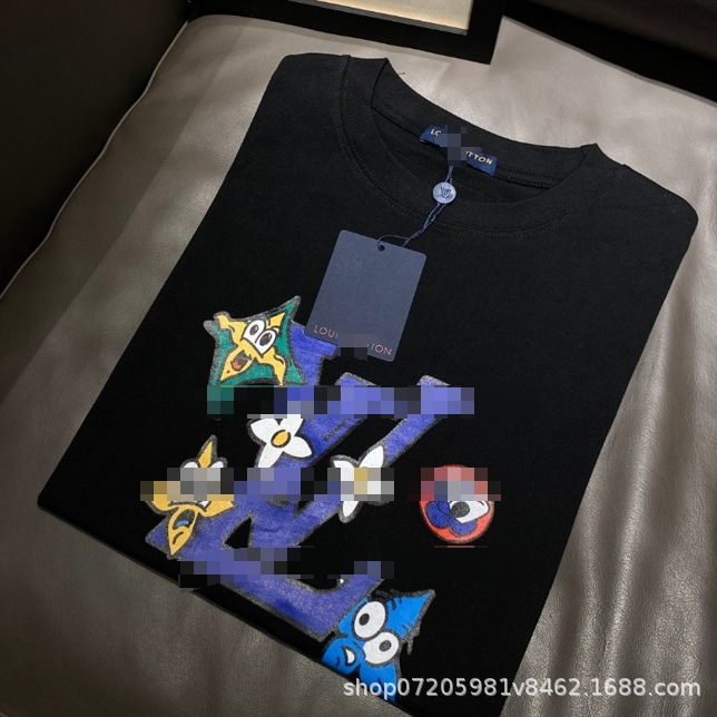 Versión alta del camino transfronterizo verano hombres y mujeres con el mismo estilo simple V estampado 100% algodón casual camiseta de manga corta