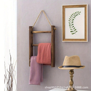 Wooden Towel Rack Ladder-Shaped Bath Towel Rack Retro Towel Storage Rack Bathroom Wall American Country Hanging Storage Rack