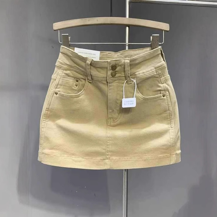 Khaki Denim Hip Skirt Sexy Short Skirt Korean Style 2025 Summer New High Waist Slim Skirt Female Ins
