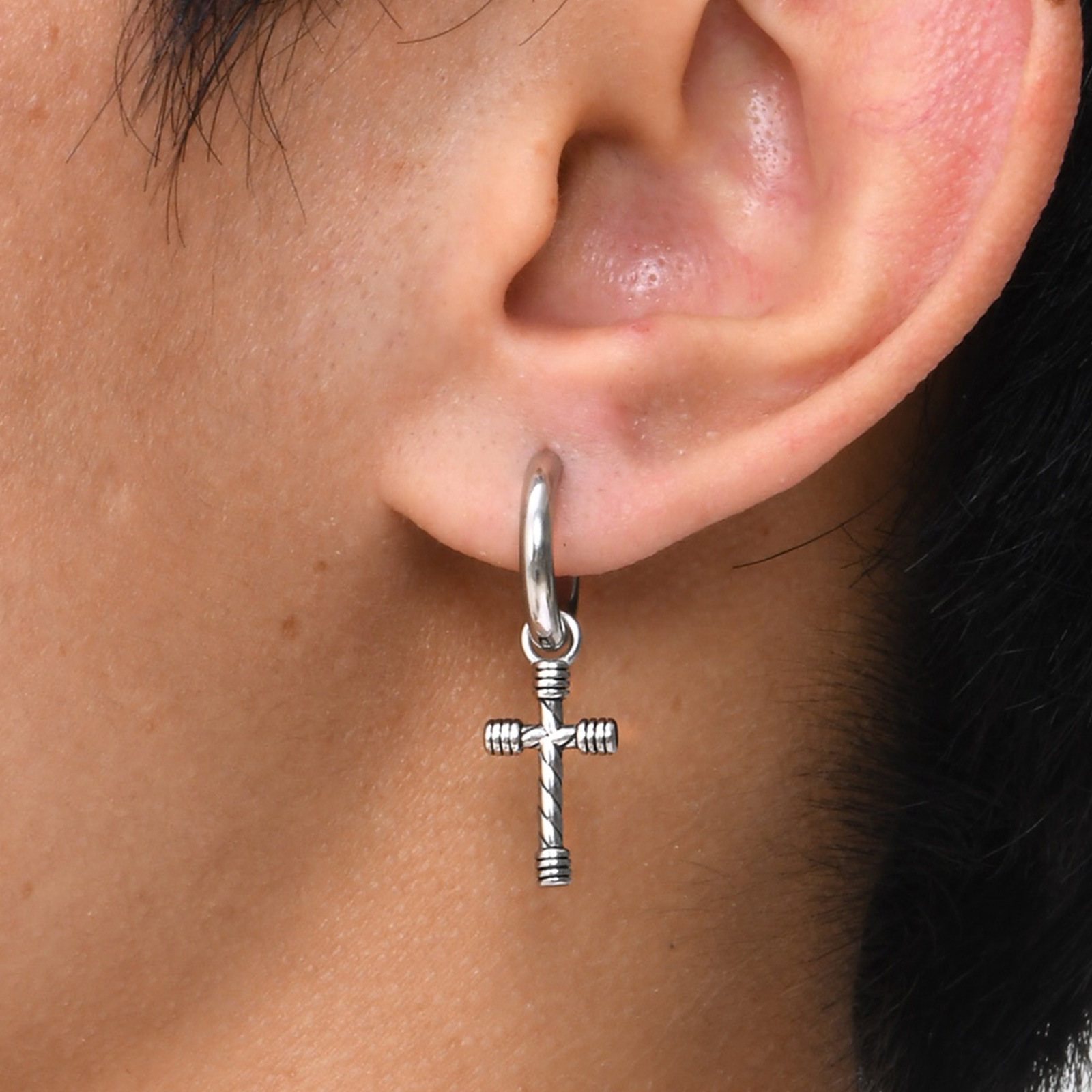 earrings men's jewelry stainless steel twist cross earrings vintage spring creek water ED-748