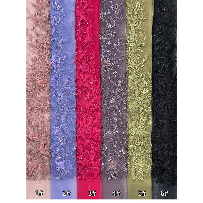Comercio exterior venta caliente sequinilla bordado tela de tela de cabida falda tubo de perlas bordado tela de malla de bordado tubo de perlas tridimensional tela de moda
