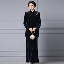 智丽冬天裙子套装女高级感长款大牌正式场合新款金丝绒西装两件套