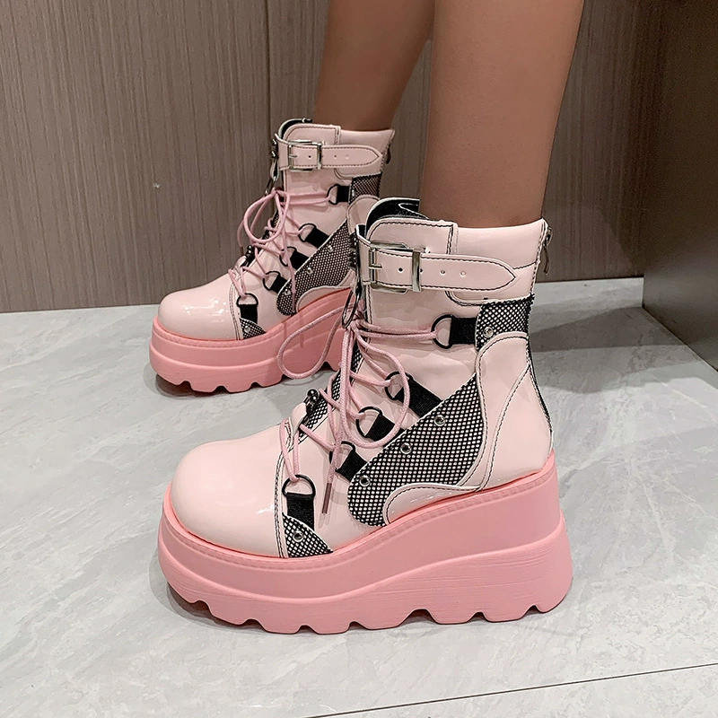 Platform boots Amazon 2022 collection, mid‑calf punk style, chunky sole, plus sizes 35–43