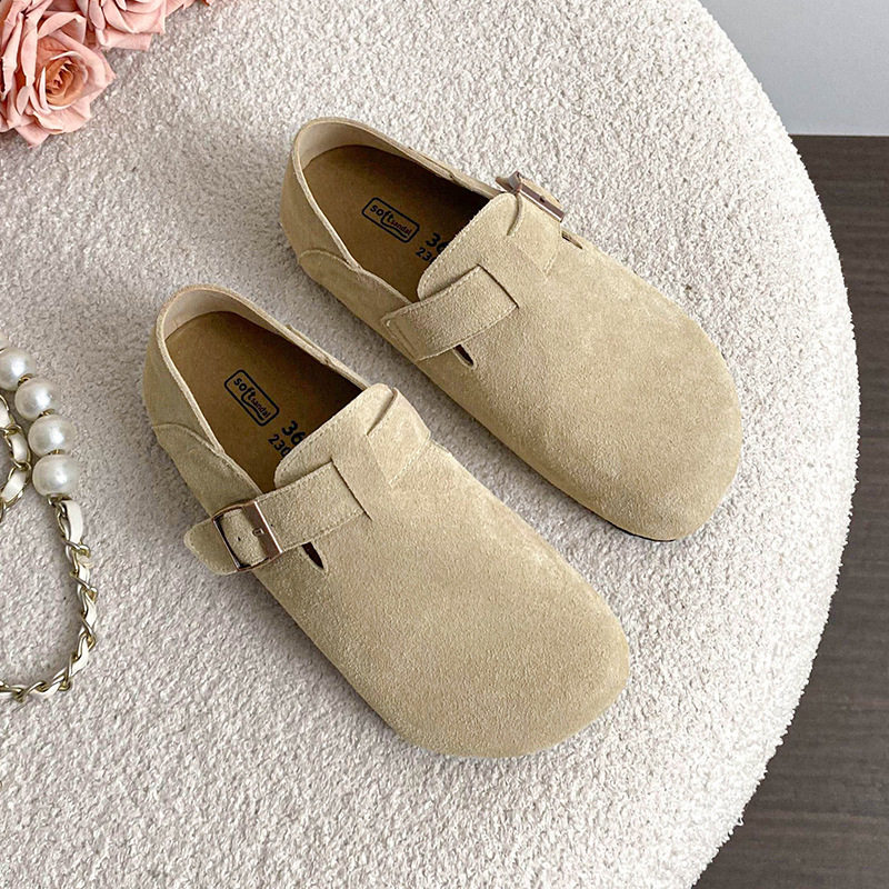 Giày lười da bò bít mũi quai hậu có khóa, đế cao 3 cm — Màu caramel, Màu mơ, Màu nâu đậm