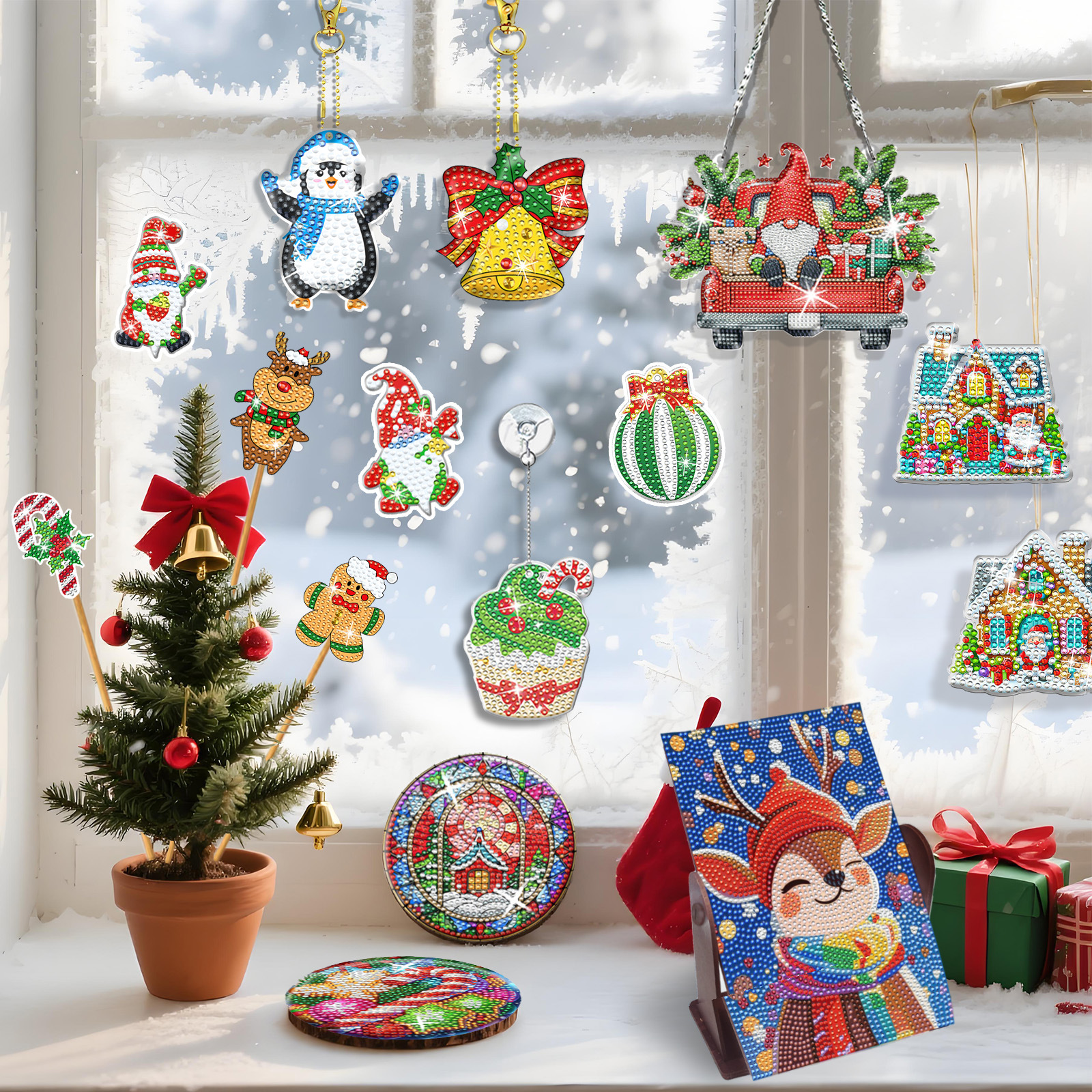 定制跨境钻石贴画杯垫圣诞装饰棒冰箱贴钻石画手工diy满钻钥匙扣