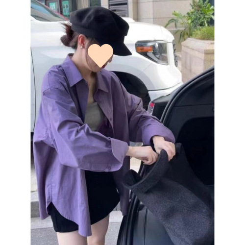 Elegant Purple Collared Long-Sleeve Shirt for Autumn Women 2025 New Style Loose Casual Blouse for Layering