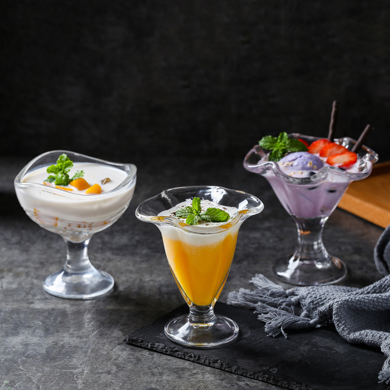 創意歐式甜品杯奶昔杯家用水果杯冰淇淋杯透明玻璃加厚冰激凌杯