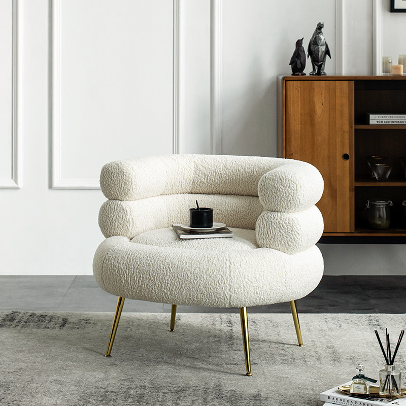 北欧轻奢羊羔毛单人沙发椅现代简约网红客厅不锈钢脚休闲椅子