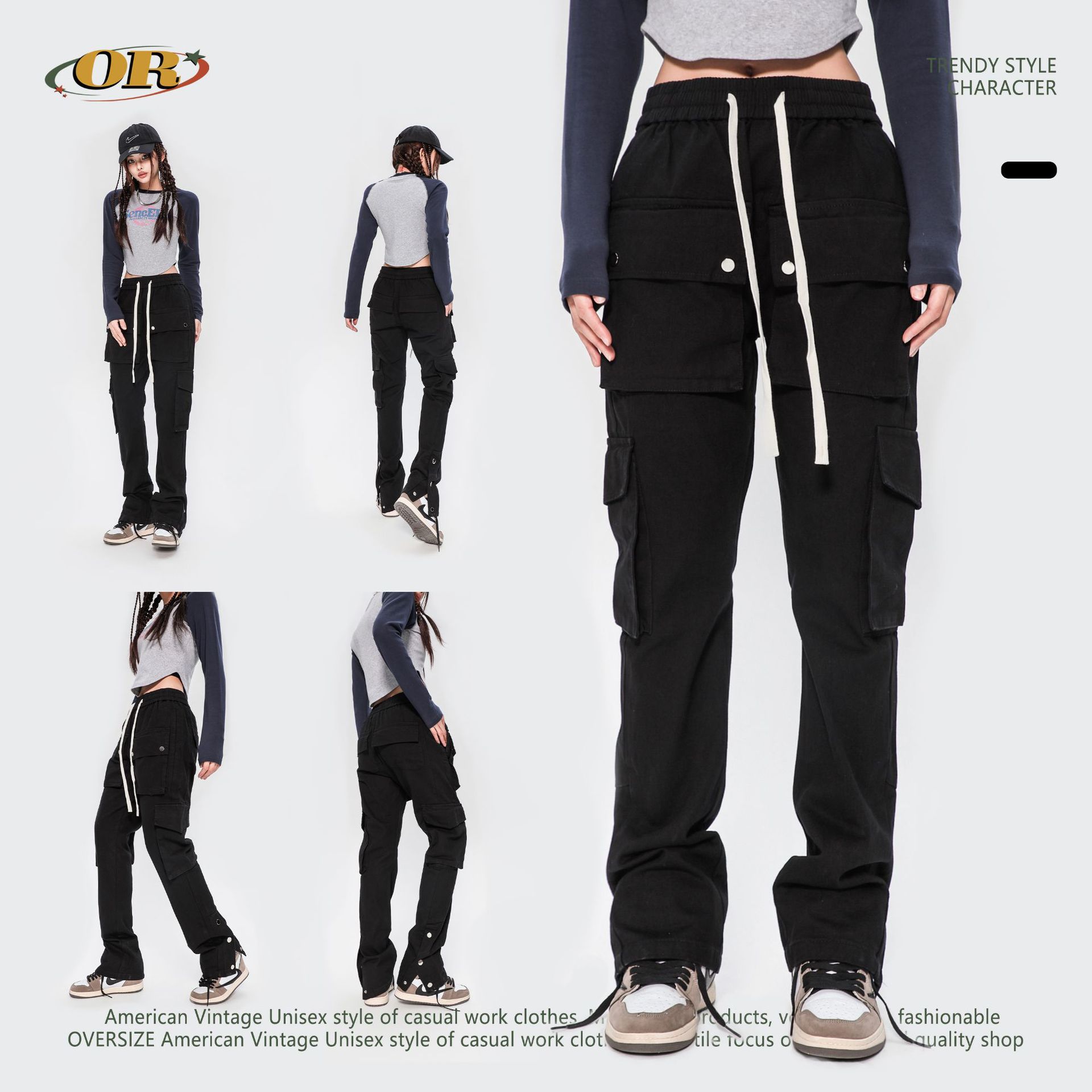 OREETA, European and American breasted overalls men's high street vibe overalls multi-pocket trendy brand slim fit overalls women