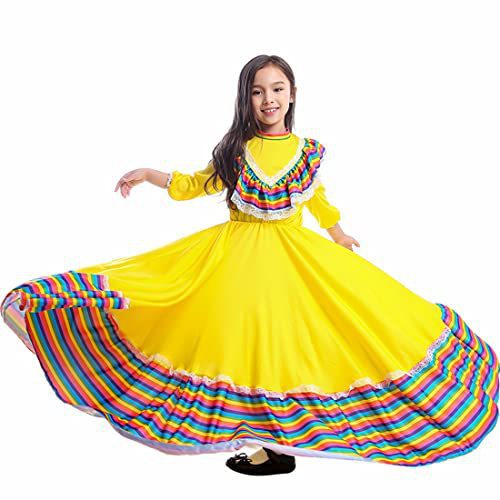 墨西哥女孩民族舞蹈服装女生儿童大摆裙服饰表演演出衣服装扮